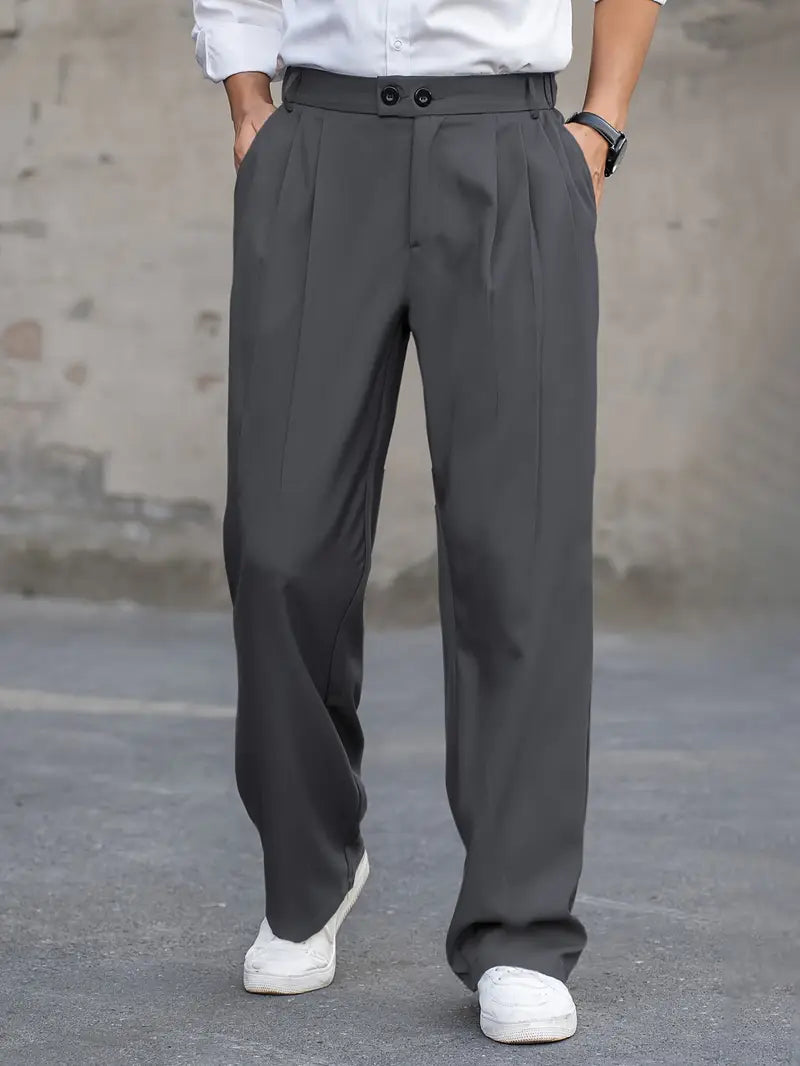 Solid Color Polyester Loose-Fit Trousers