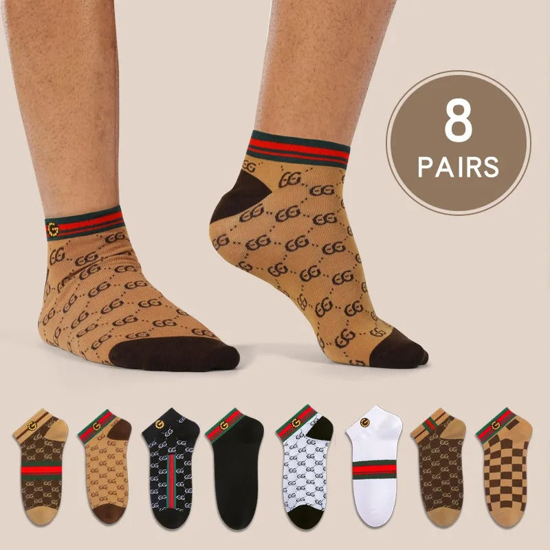 Men’s Retro Business Cotton Ankle Socks – 8 Pairs