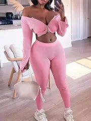 Shoulder Crop Top & High Waist Leggings