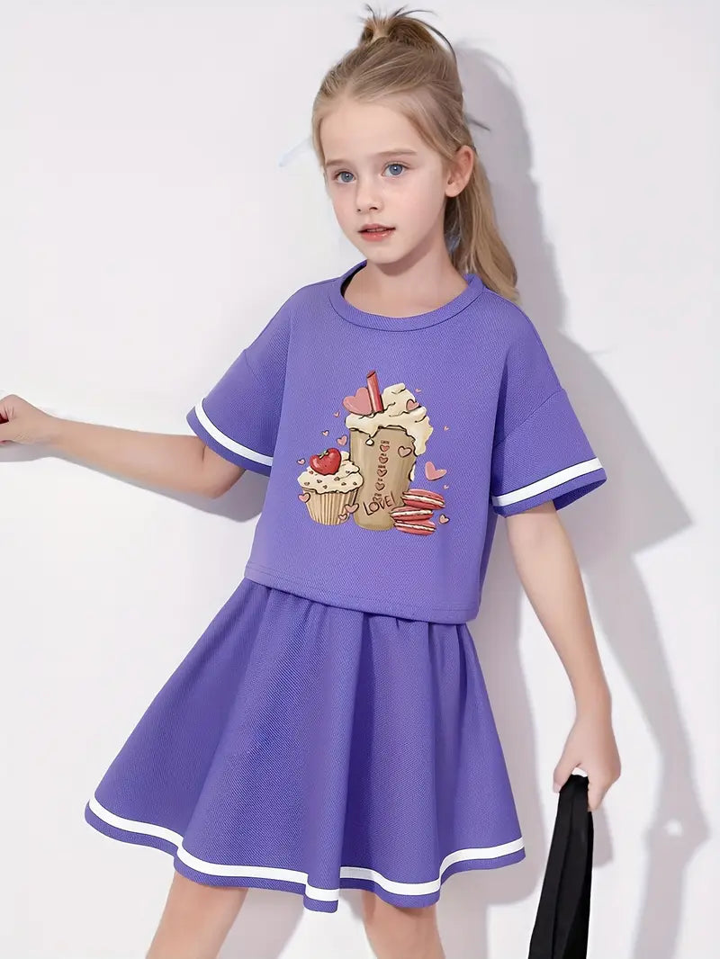 Cartoon Print Two-Piece Skirt Set