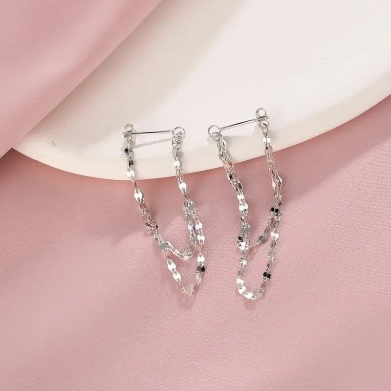 925 Sterling Silver Double Layered Tassel Earrings