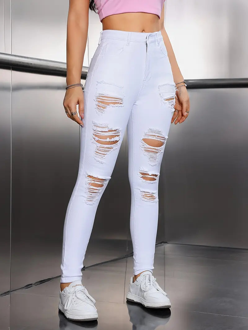 Women's Elegant Ripped Stretch Skinny Jeans