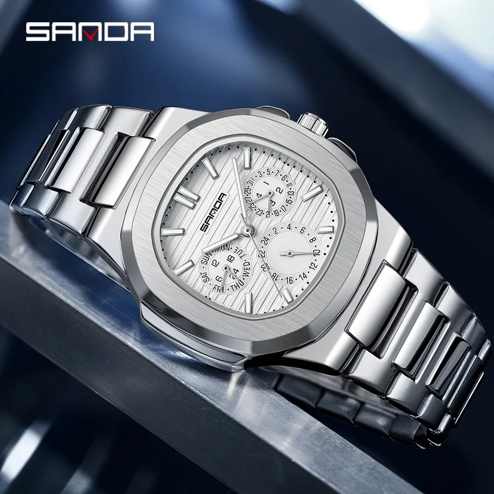 SANDA Luxury Square Stainless Steel Men’s Quartz Watch