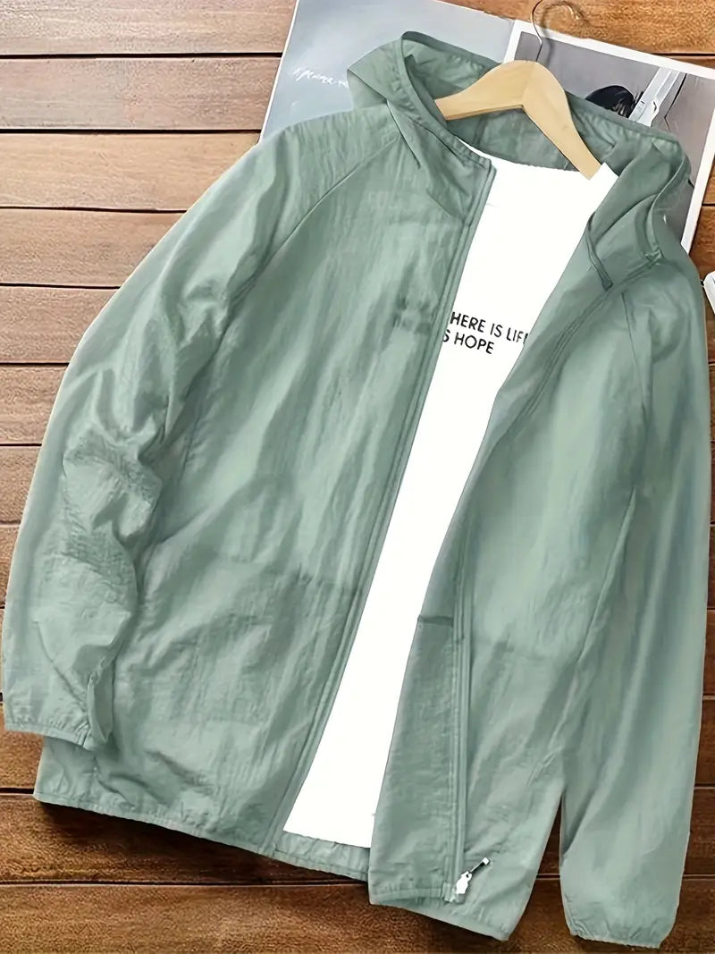 Men's Green Hooded Windbreaker Summer Jacket