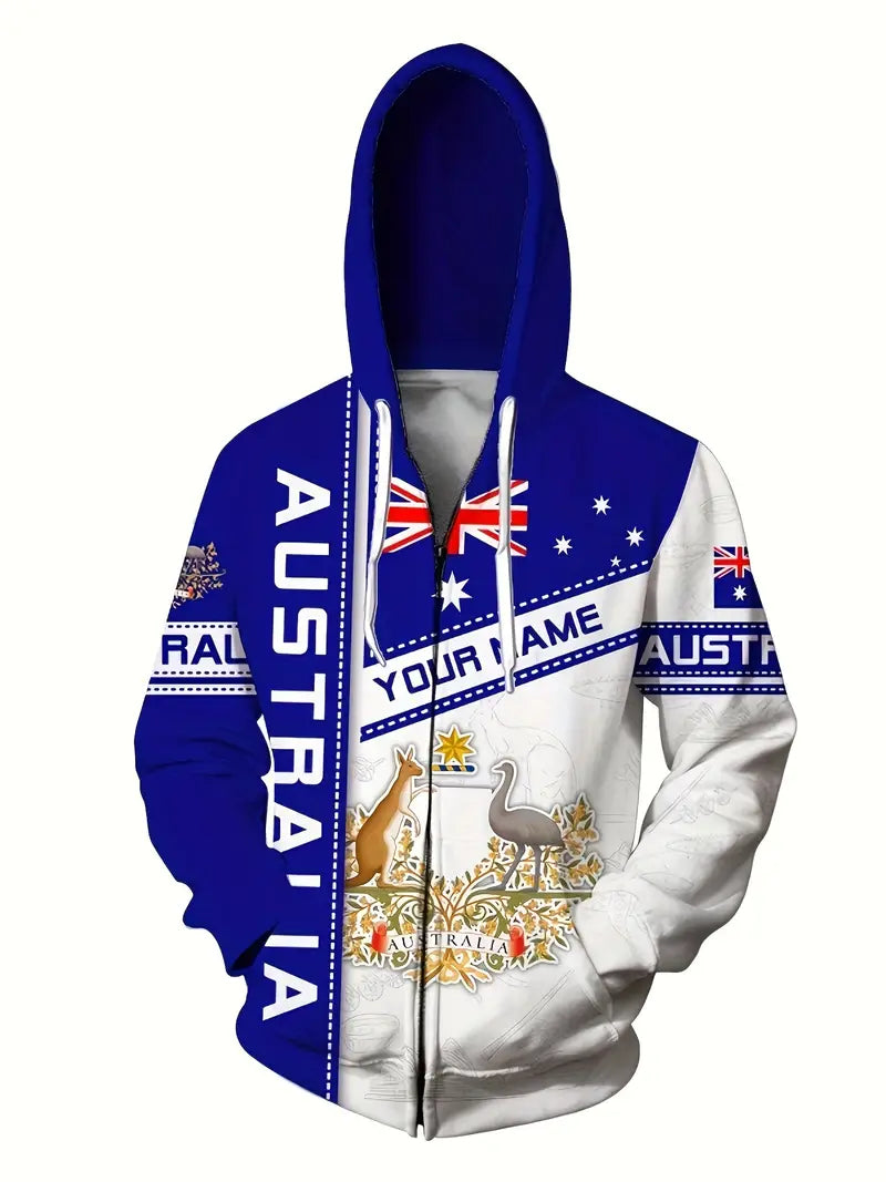 Regular Fit 3D Printed Polyester Men's Hooded Jacket