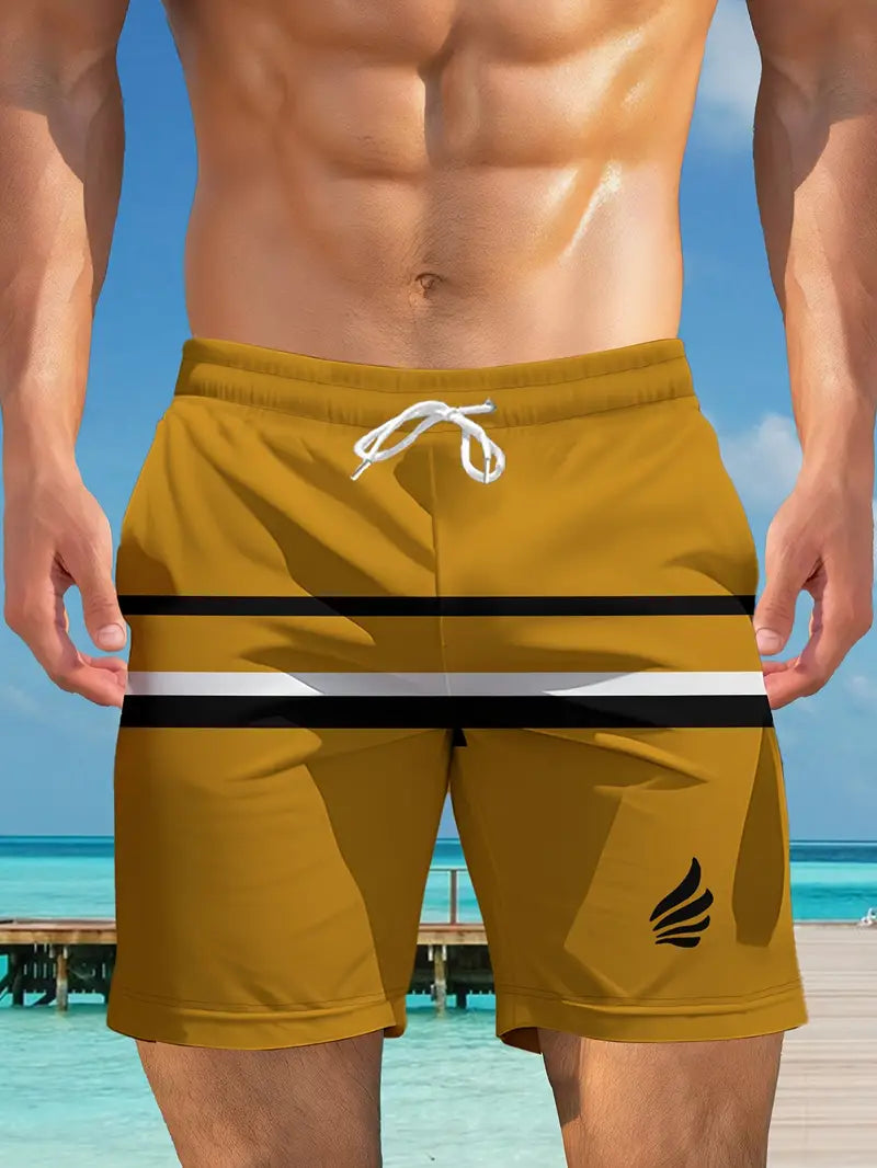 Men's Yellow Geometric Print Casual Shorts