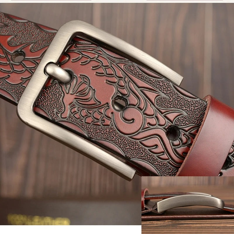 Luxury Dragon Cow Print Genuine Leather Belt