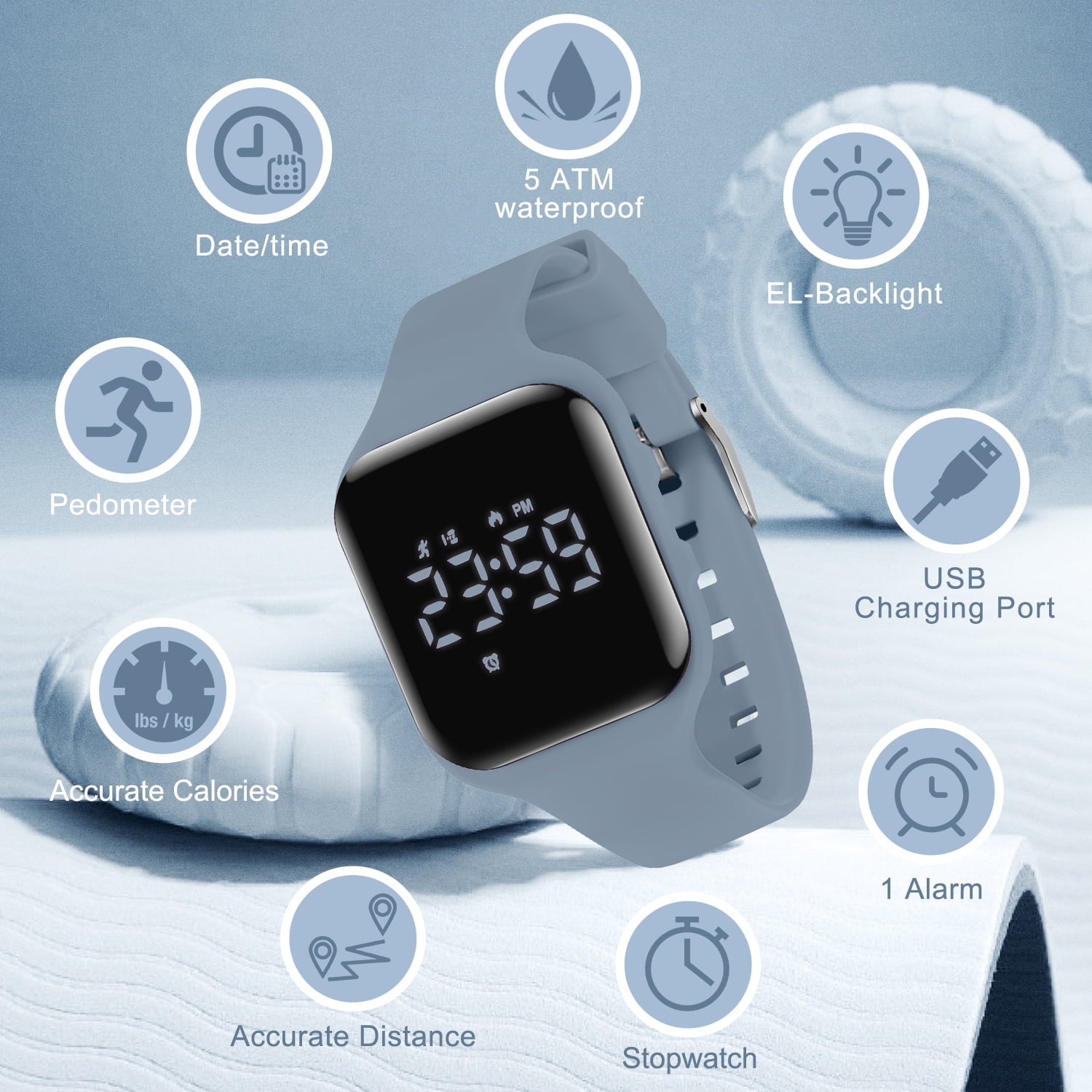 Sport Men Watch with Stopwatch,Alarm Clock, Waterproof