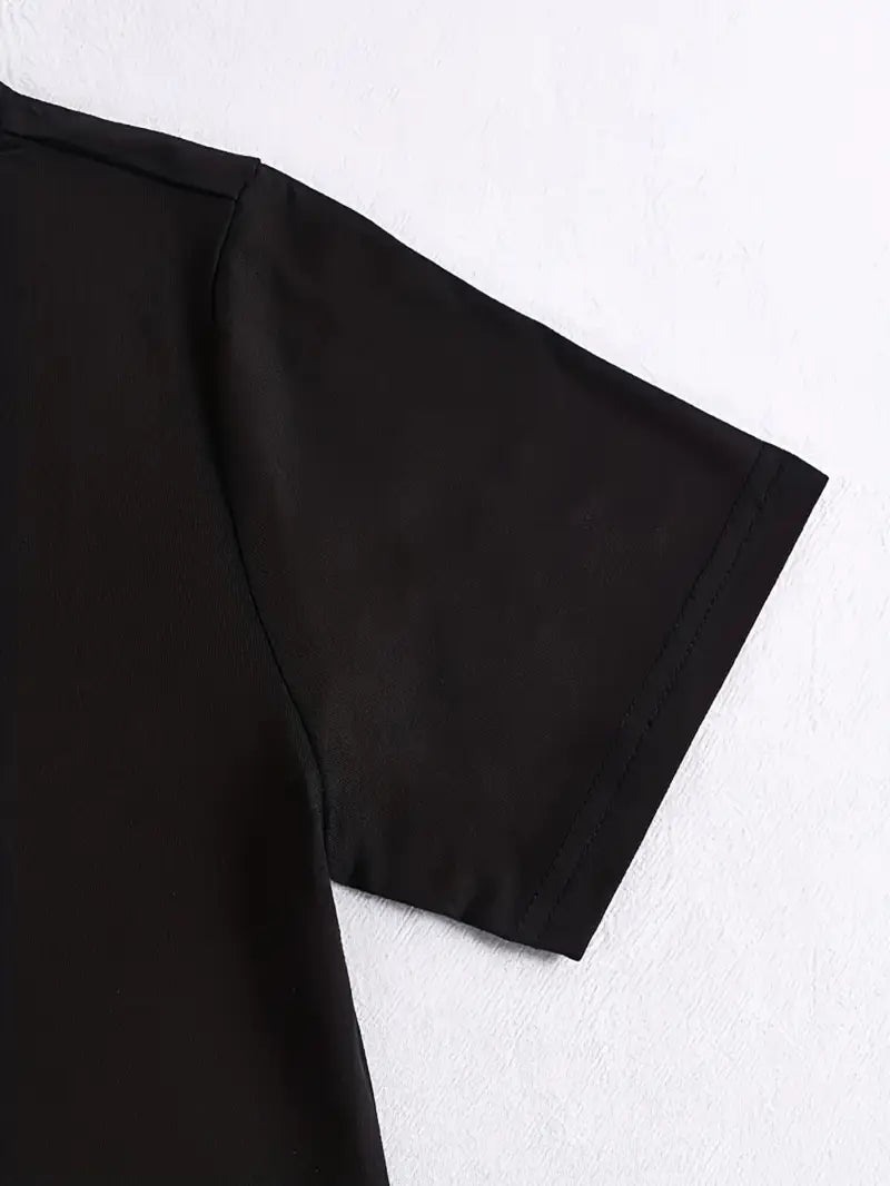 Short Sleeve Crew Neck Casual Top For Spring & Summer