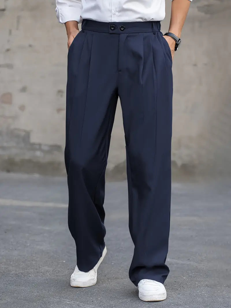 Solid Color Polyester Loose-Fit Trousers