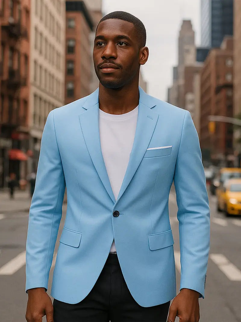The Slim Fit Single-Breasted Lapel Single-Row One-Button Blazer Lake Blue