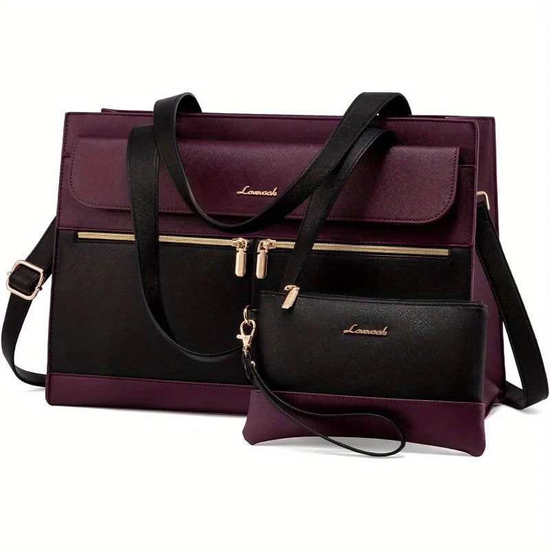 Women 15.6 Inch Tote Work Professional Faux Leather Computer Briefcase Handbag Shoulder Large Capacity Business