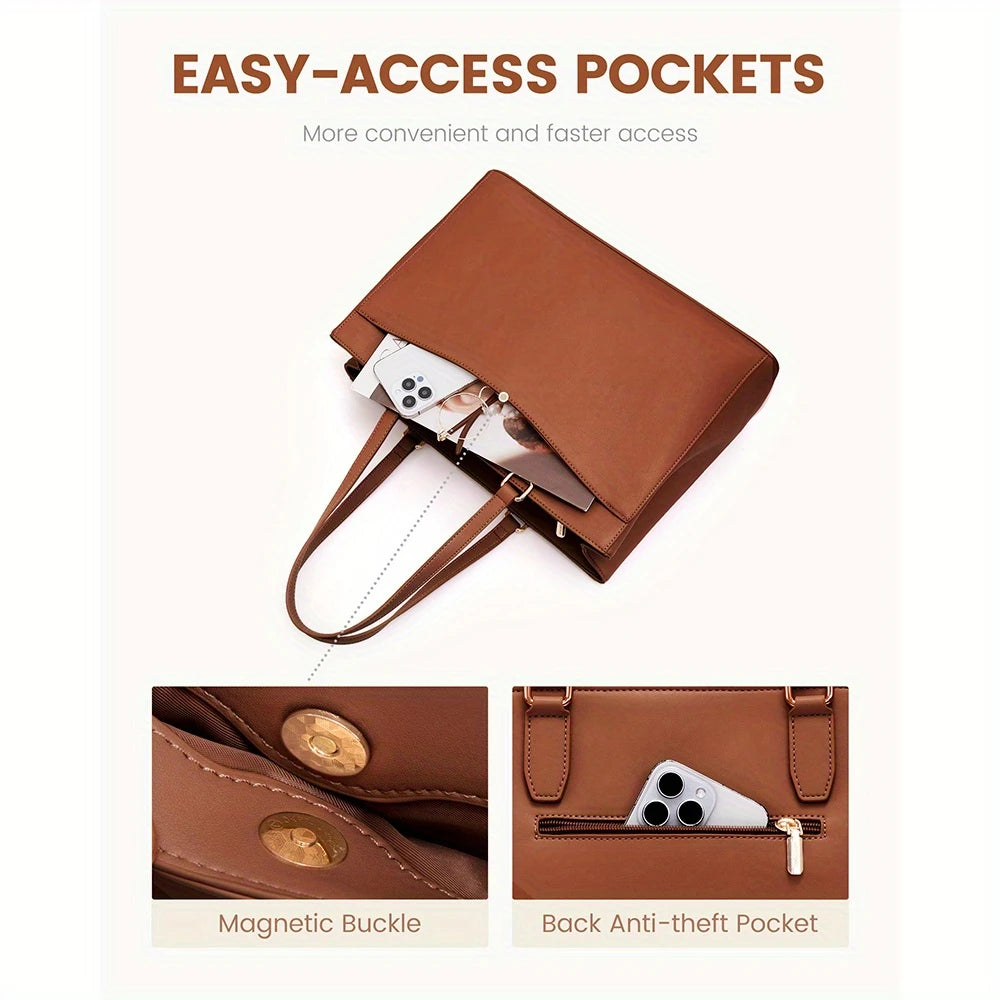 Women Work, Laptop Bag Teacher Tote Bags, Waterproof Faux Leather Computer Bag, Business Laptop Purse Office
