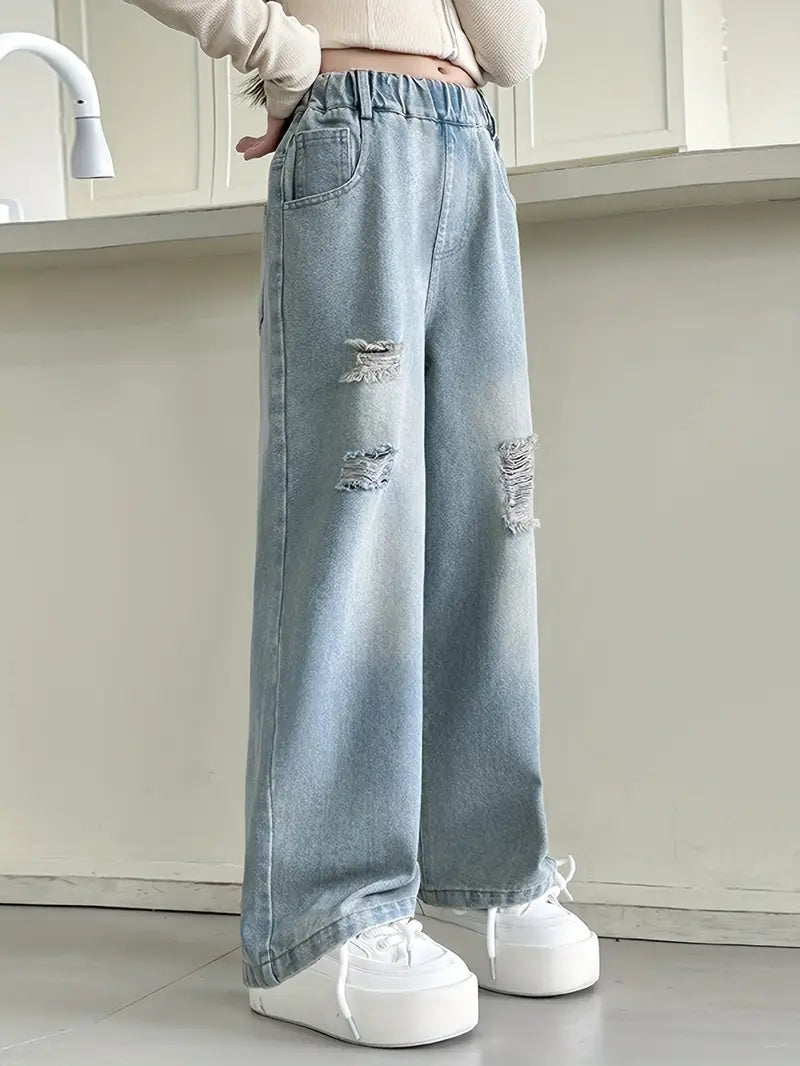 Trendy Y2K Ripped Straight-Leg Jeans