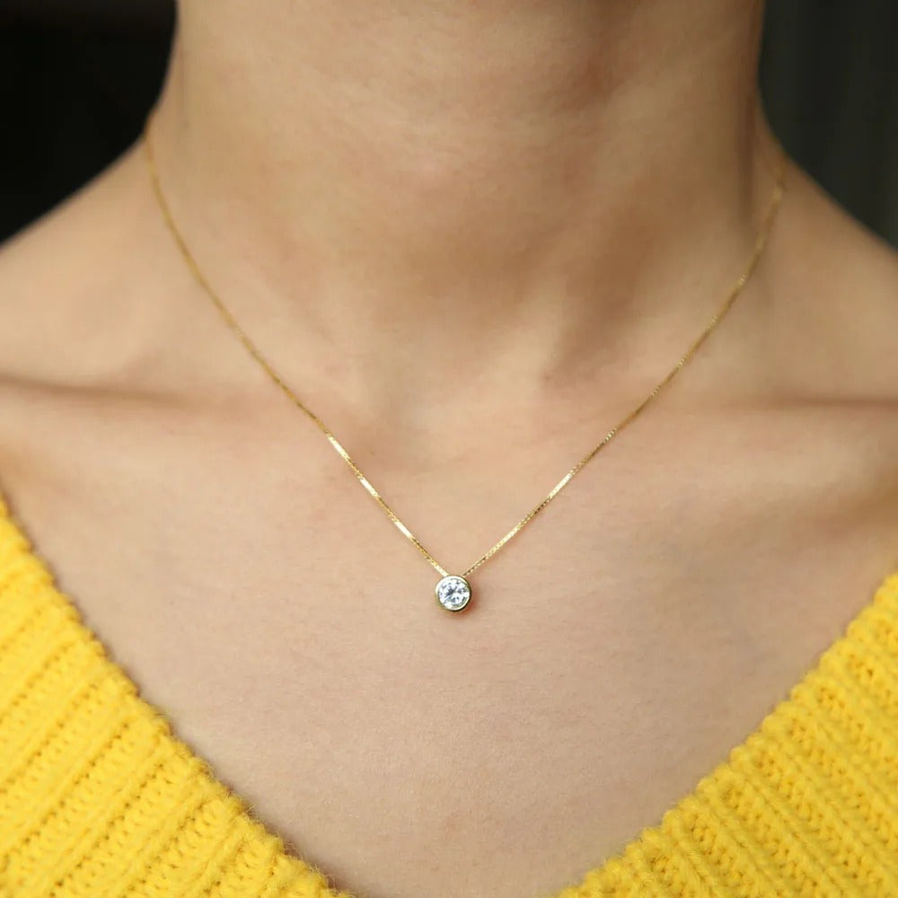 925 Sterling Silver Solitaire CZ Pendant Necklace