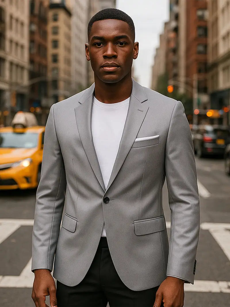 The Slim Fit Single-Breasted Lapel Single-Row One-Button Fashion Blazer Silvery Grey