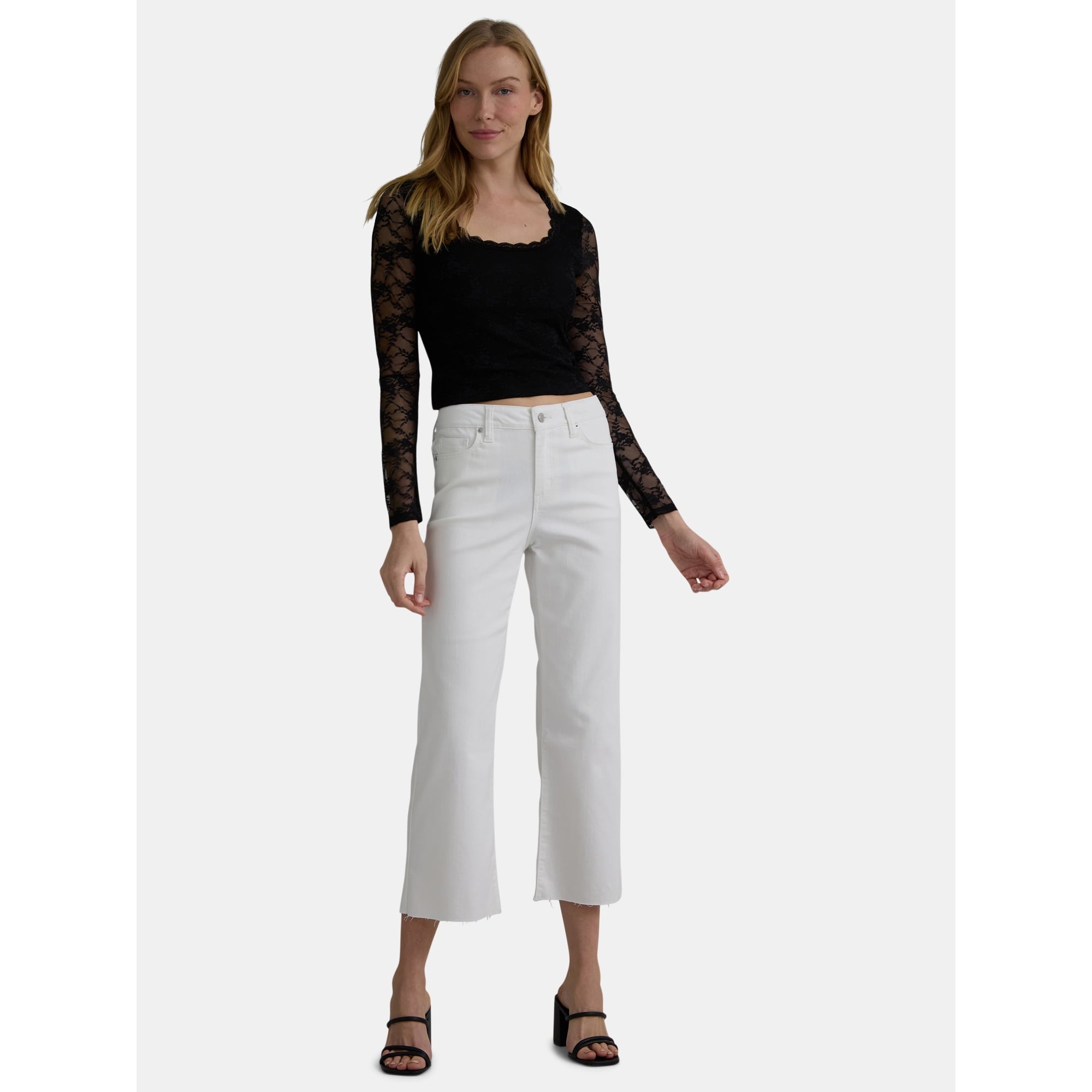 NYC Women's Lace Scoop Neck Top with Long Sleeves