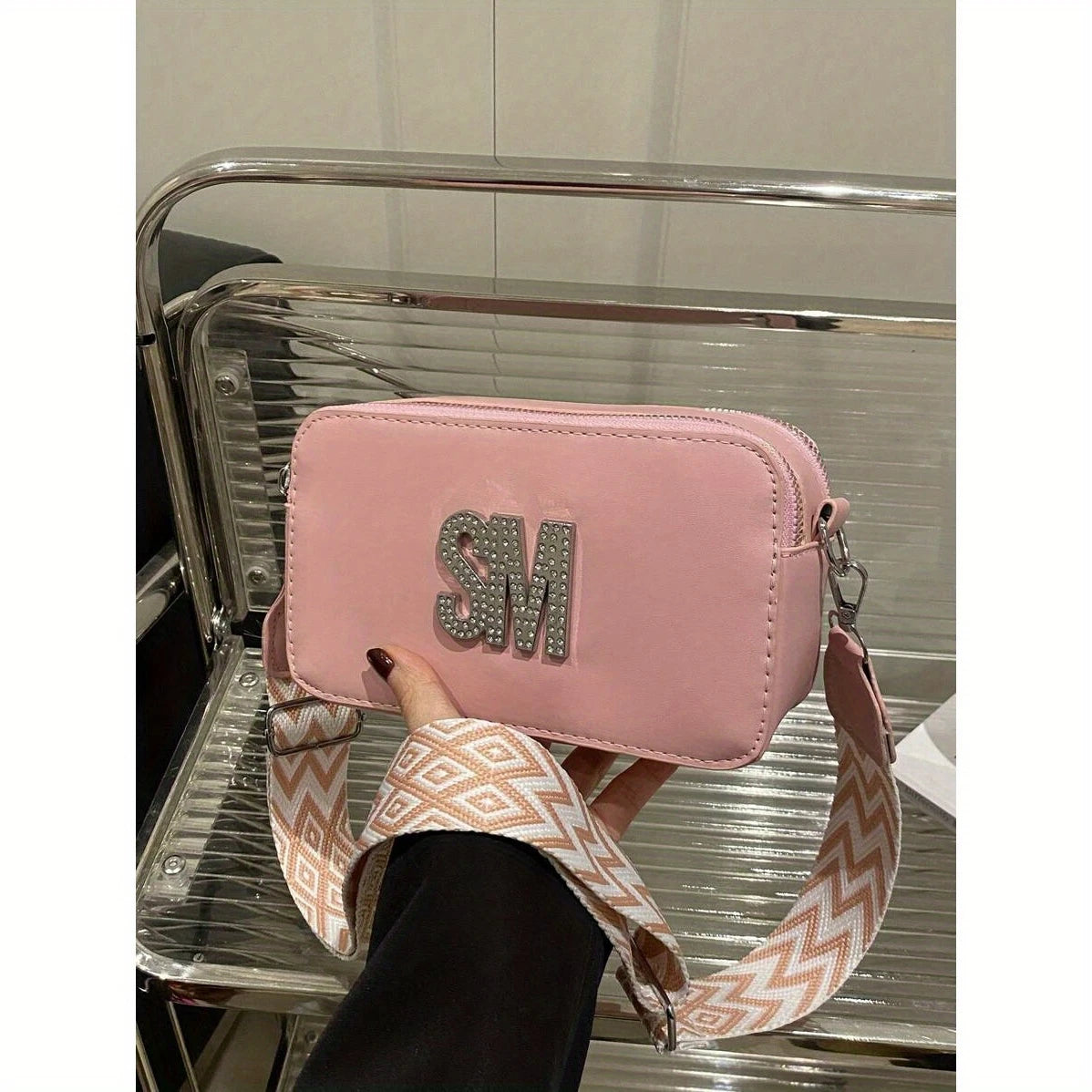 Mini Synthetic Leather Crossbody Bag with Adjustable Strap & Golden-Tone Hardware