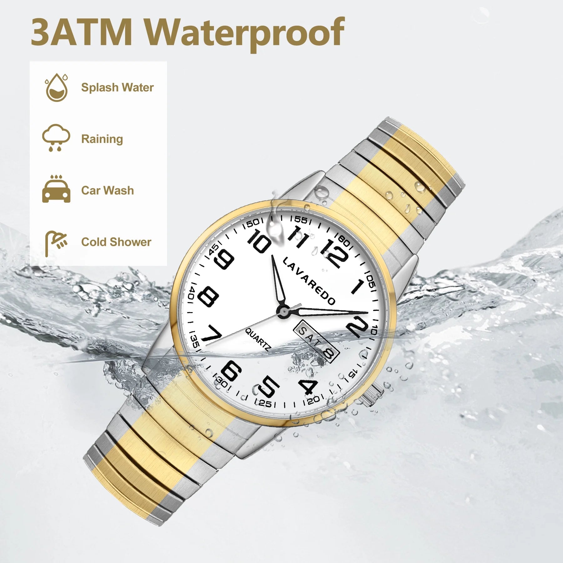 Watches for Men Analog Quartz Watches with Stainless Steel Expansion Band, Waterproof Watches Father's Day Gifts for men