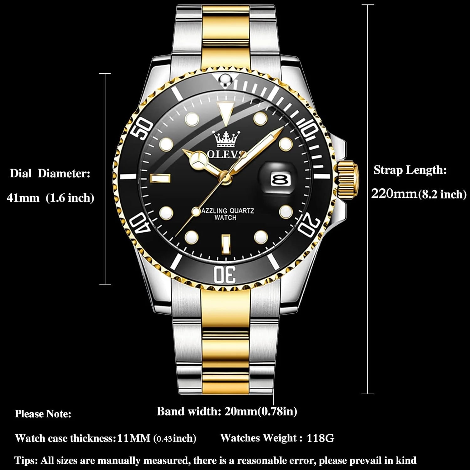 OLEVS Luxury Men's Wristwatch Stainless Stee Black Water Ghost Watch
