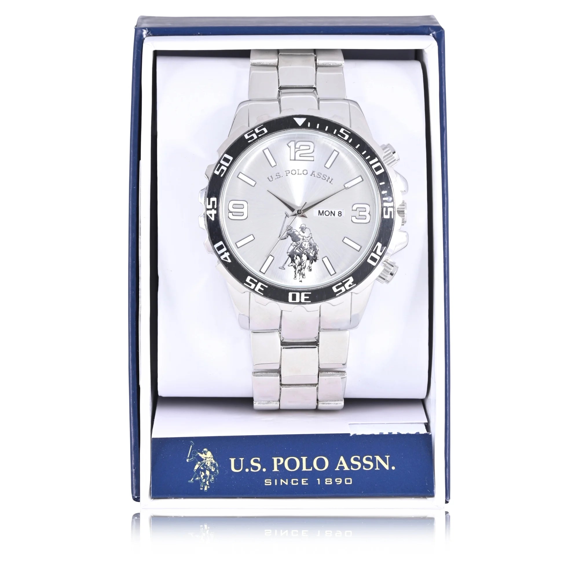 U.S. Polo Assn. Adult Male Analog Watch in Silver with Sports Bezel in One Size