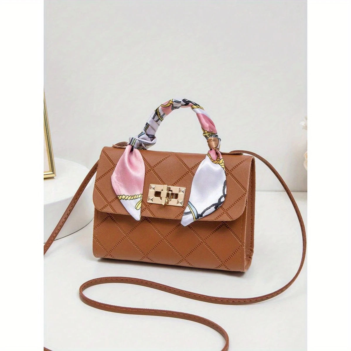 Women's Geometric Print Scarf-Integrated Mini Crossbody Bag