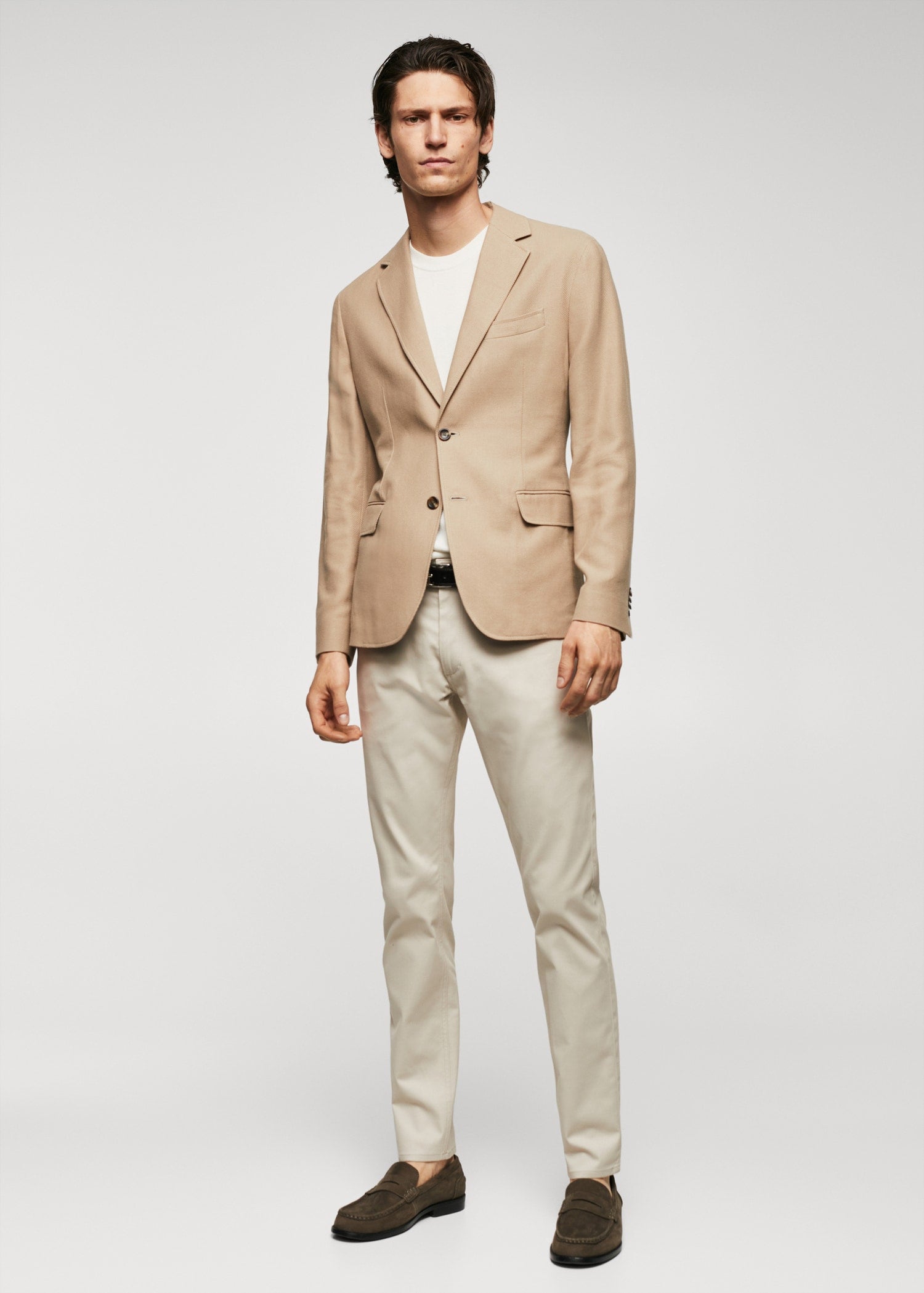 Structured Slim Fit Cotton Blazer Beige