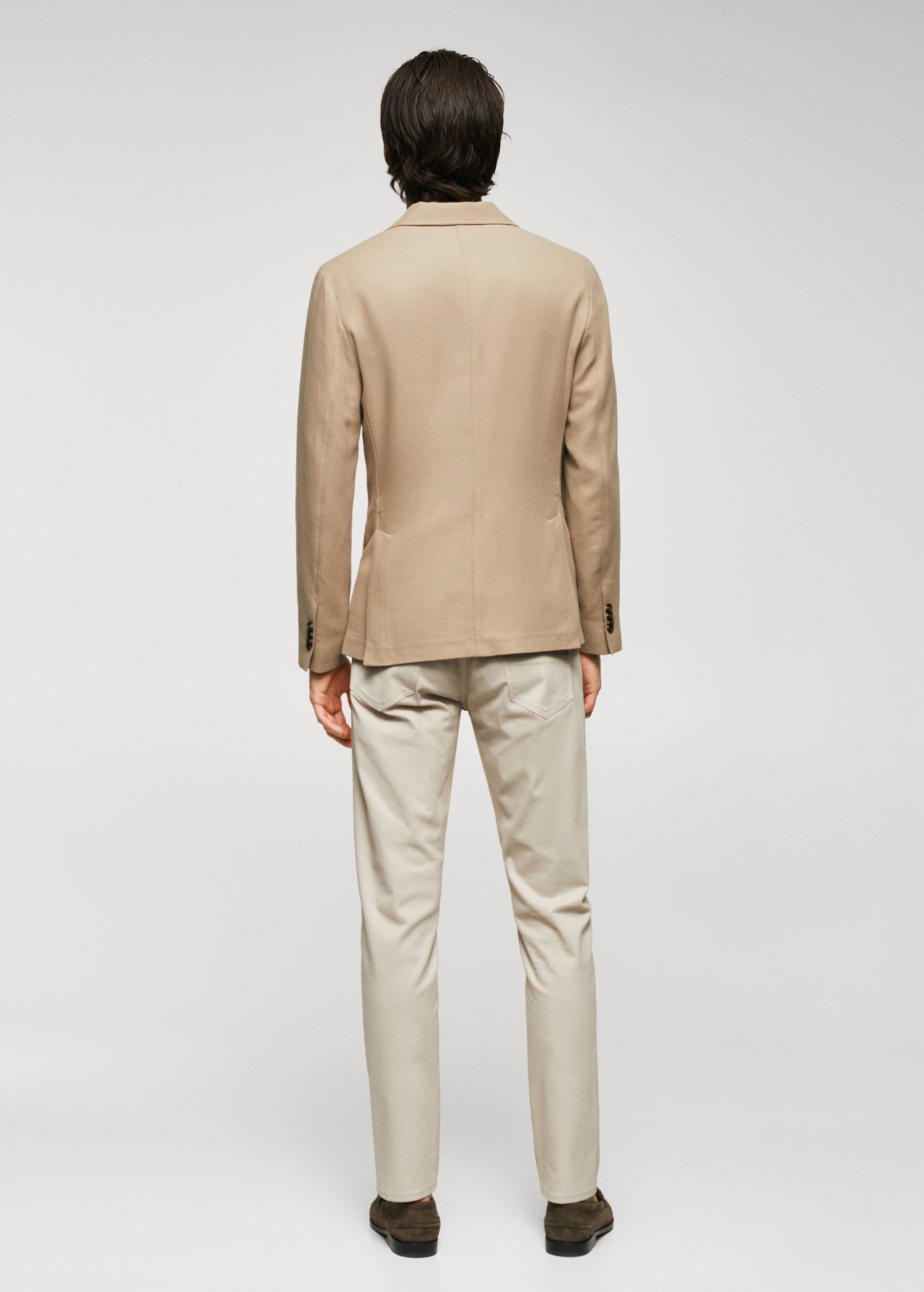 Structured Slim Fit Cotton Blazer Beige