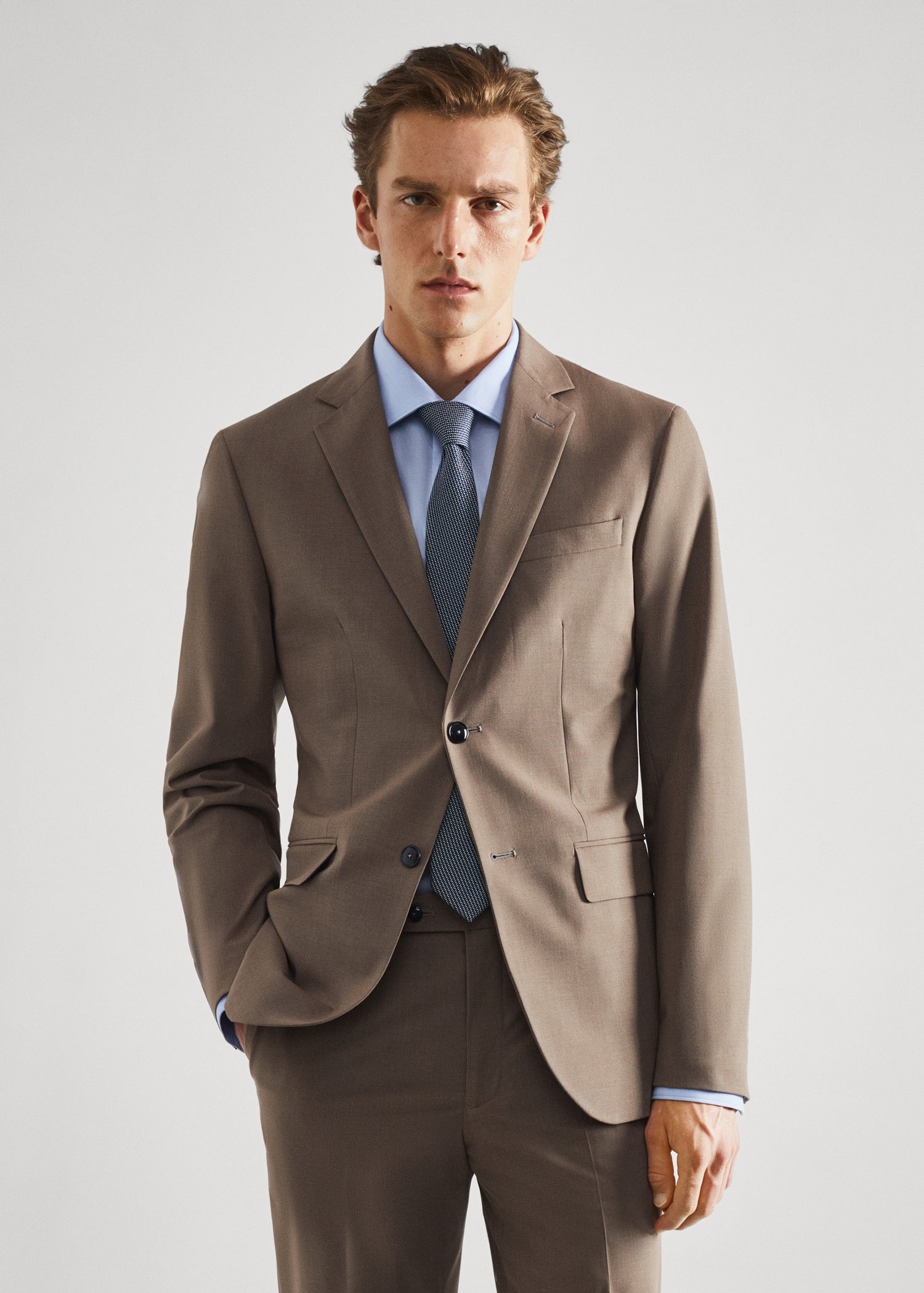 Stretch-fabric slim-fit suit blazer Beige