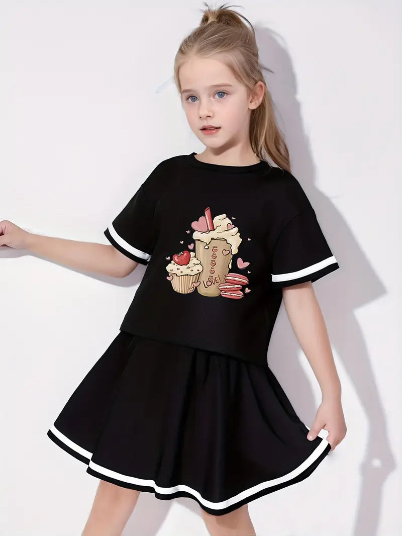 Cartoon Print Two-Piece Skirt Set