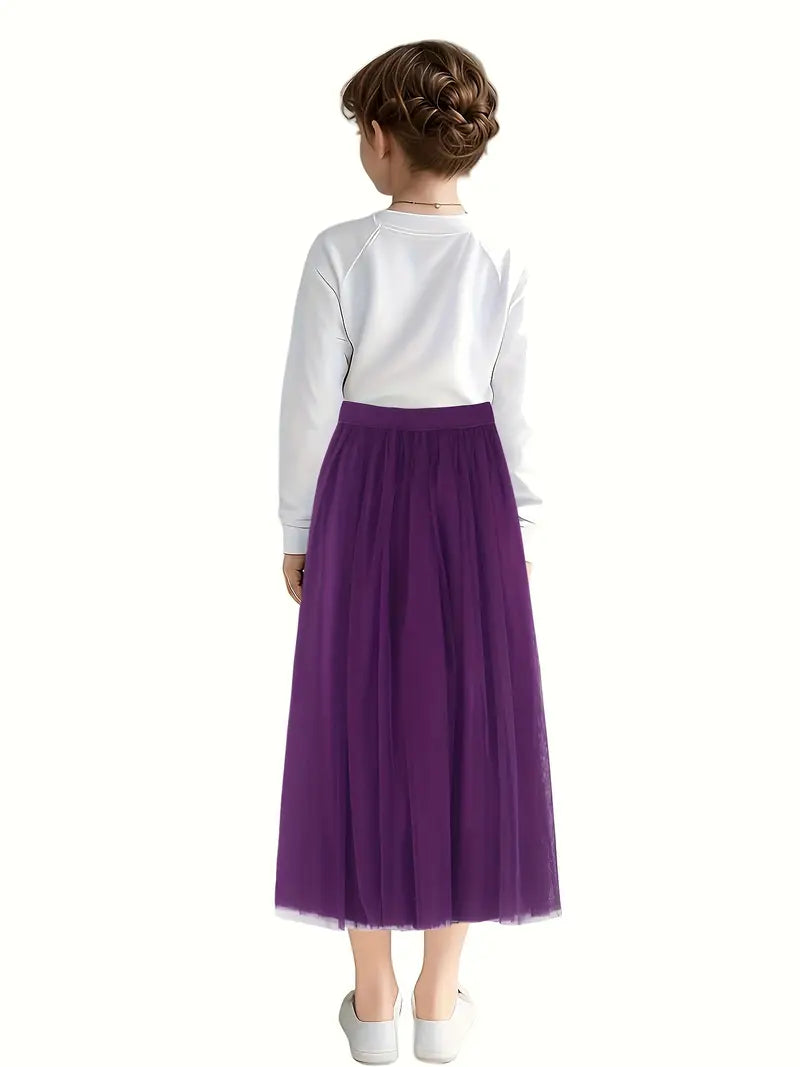 Elegant Solid Color Mesh Skirts for Girls