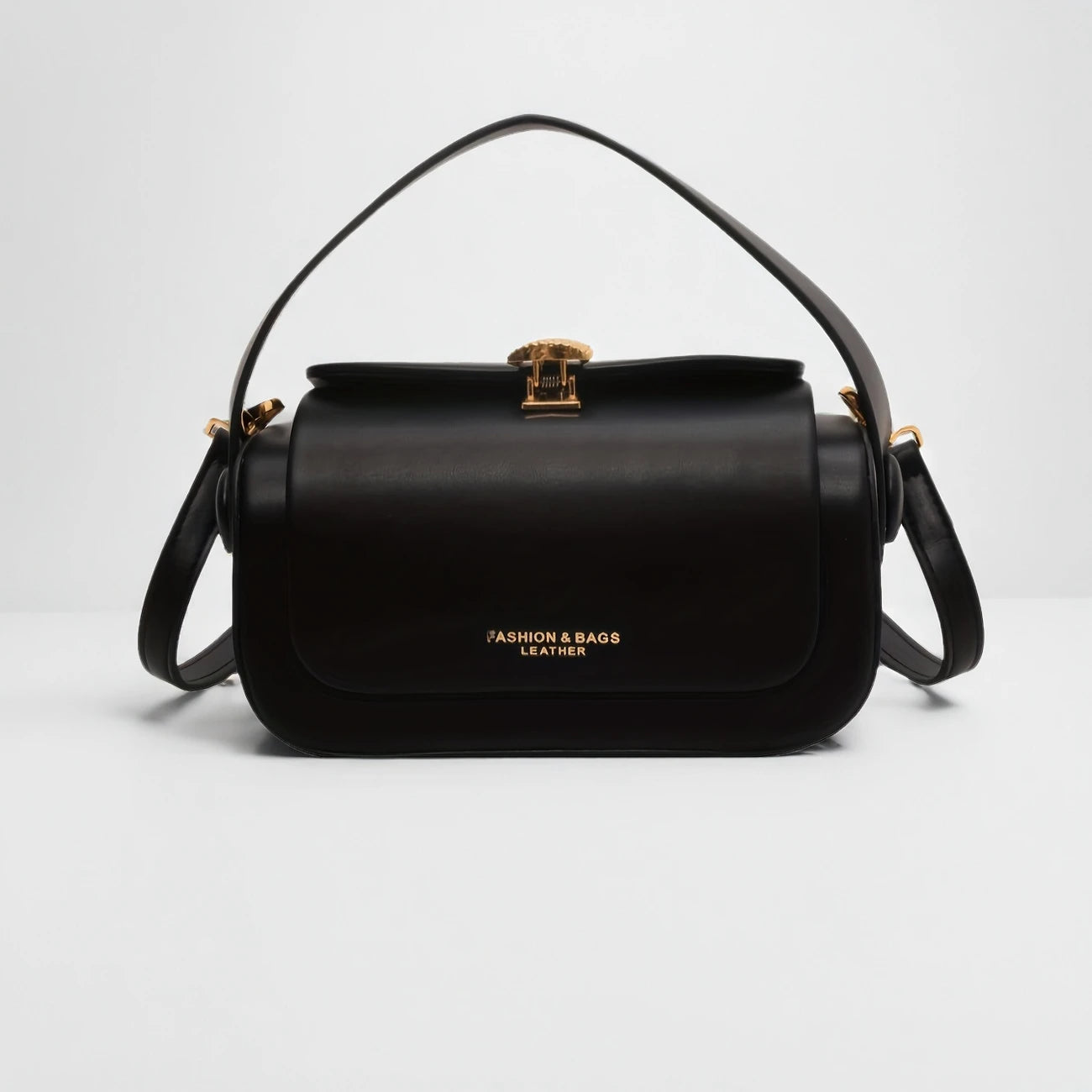 Stylish Black Handbag with Golden-Tone Hardware, High Quality Small Box Bag for Women