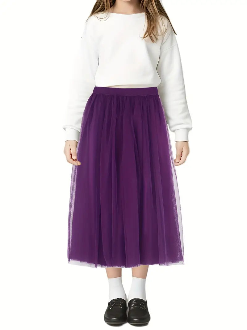 Elegant Solid Color Mesh Skirts for Girls