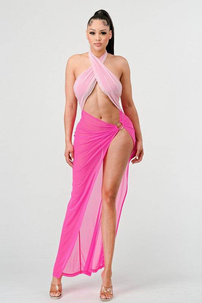 SEXY TIE around HIGH SLIT DRESS