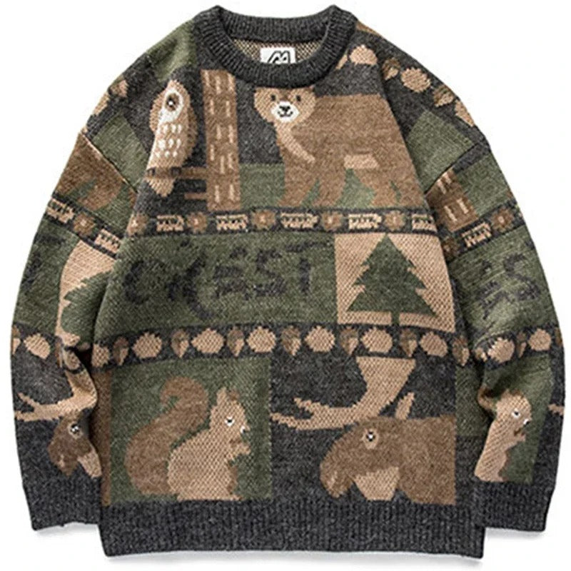 Winter Vintage Sweater Men Cute Bear Pullover