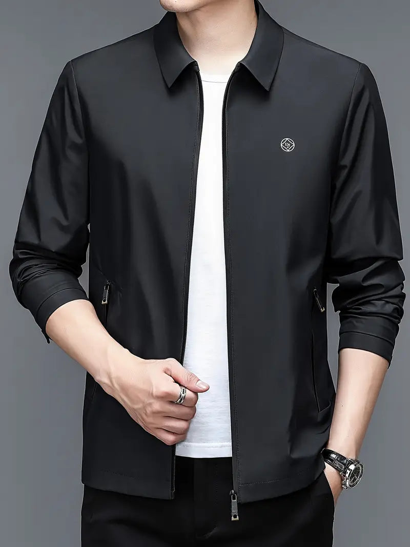 Men's Lightweight Casual Zip-Up Jacket with Lapel Collar