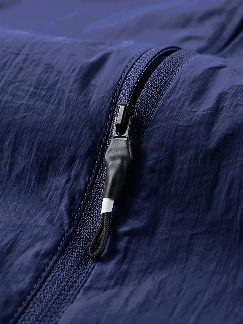 Men's Navy Blue Stand Collar Summer Jacket