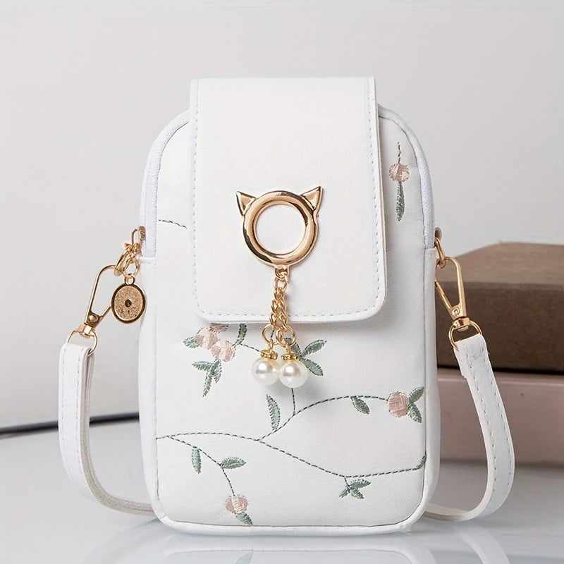 Women'S Floral Embroidered Crossbody Phone Bag