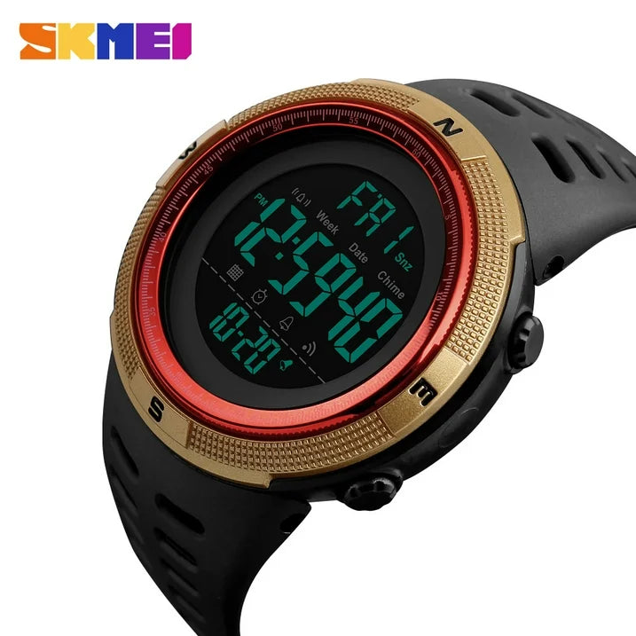 Men's Military Watch, Waterproof Digital Sports Alarm Backlit Classic Watch, Black Gold Red