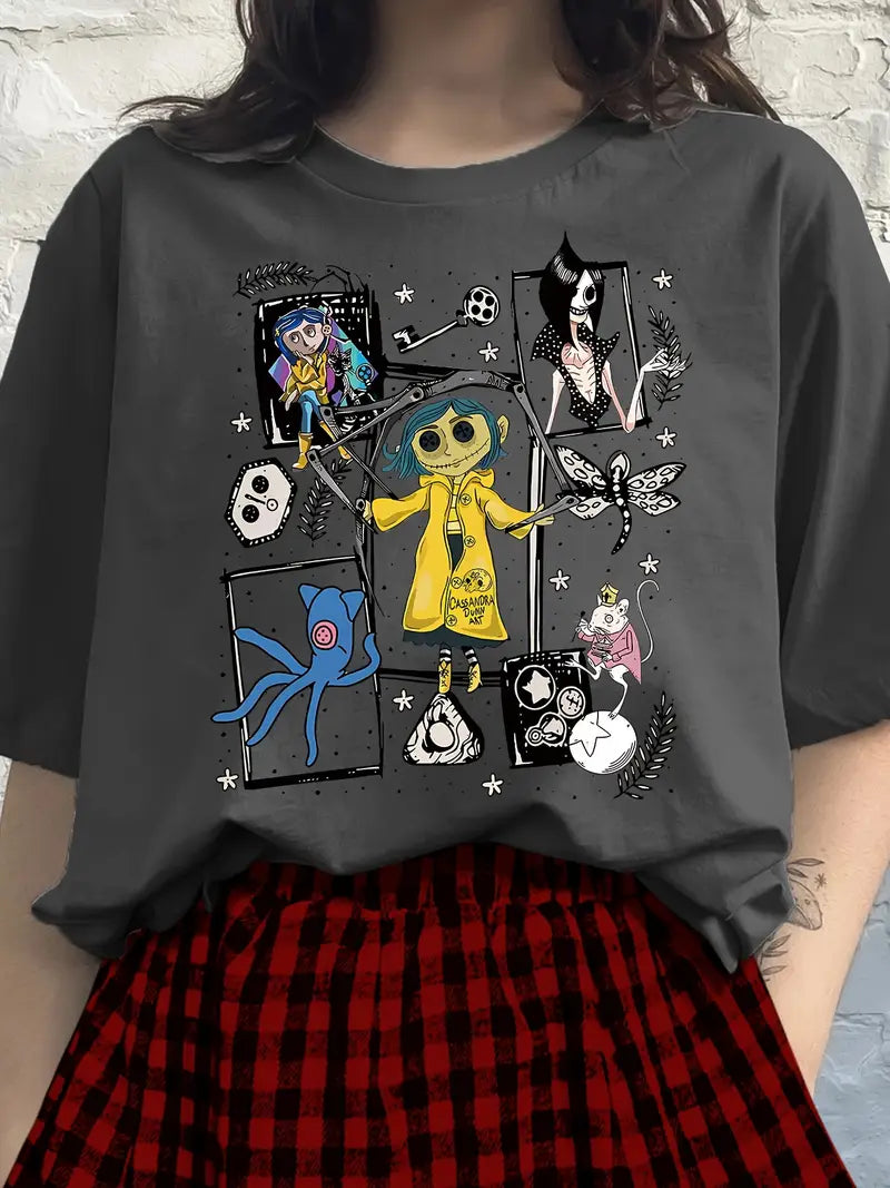 Casual Crew Neck Portrait Print Polyester T-Shirt