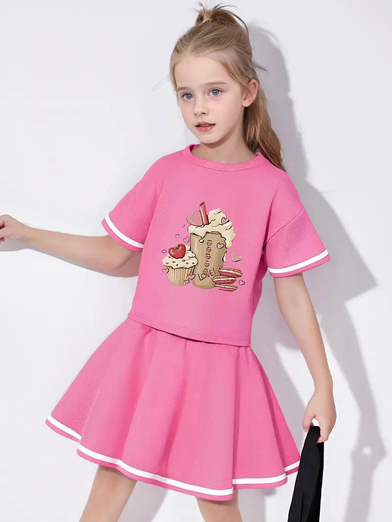 Cartoon Print Two-Piece Skirt Set
