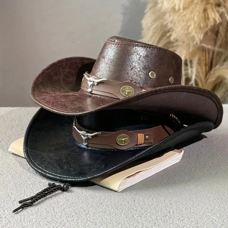 Authentic Western Cowboy Hat with Rivet Belt