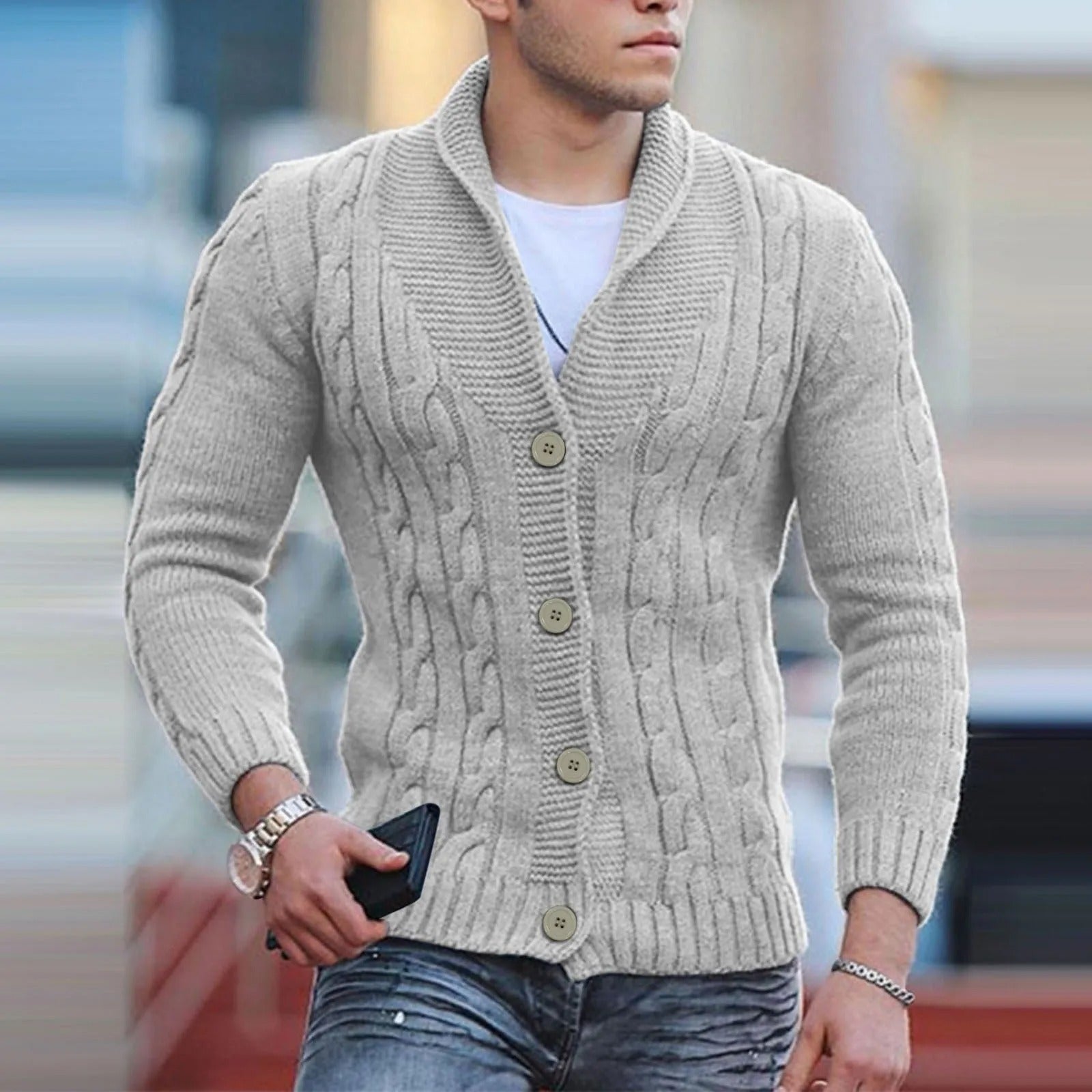 Men's England-Style Shawl Collar Knitted Sweater