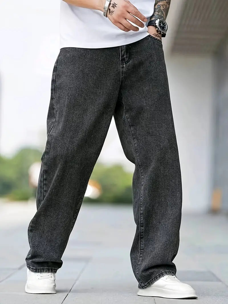 Men'S Loose Black Denim Pants