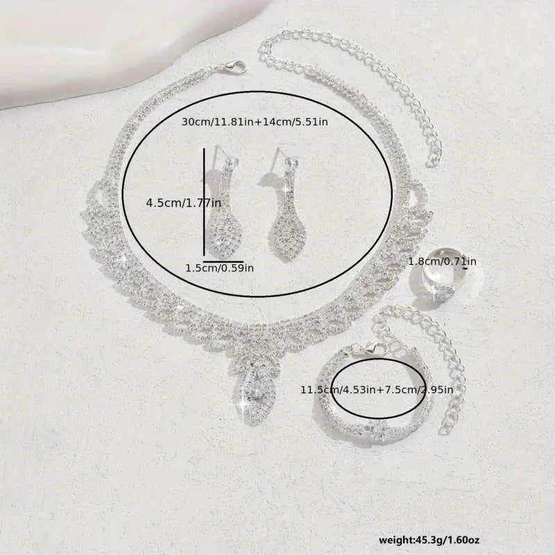 Elegant Silver Plated Cubic Zirconia Bridal Jewelry Set