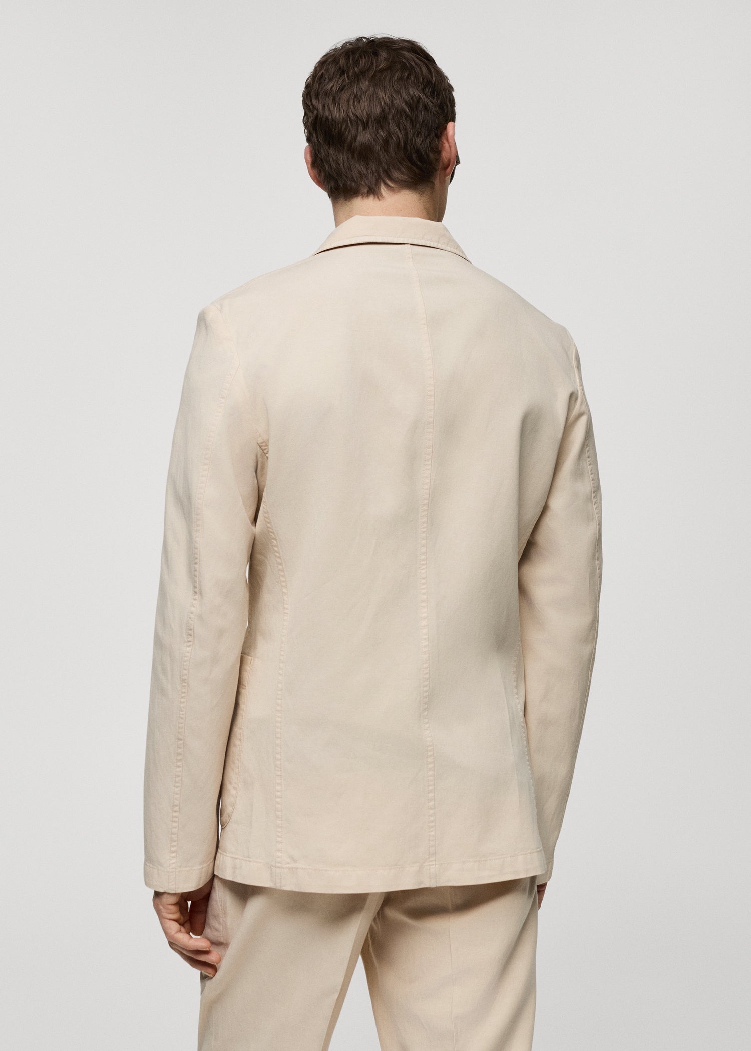 Slim Fit Linen Cotton-blend Blazer Cream