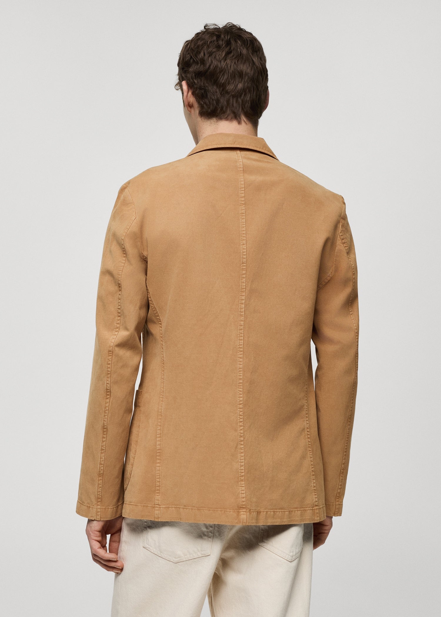 Slim Fit Linen Cotton-blend Blazer Brown
