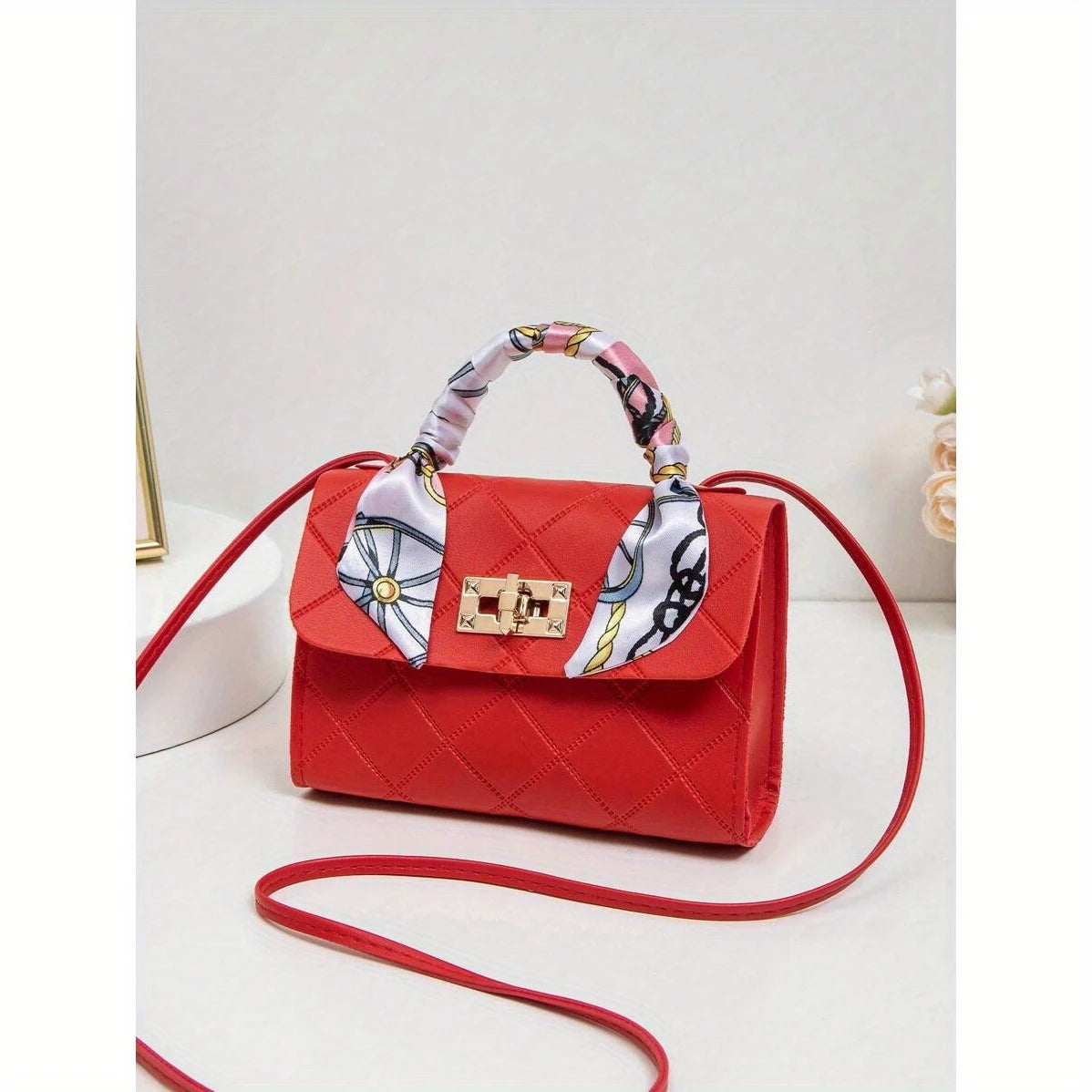 Women's Geometric Print Scarf-Integrated Mini Crossbody Bag