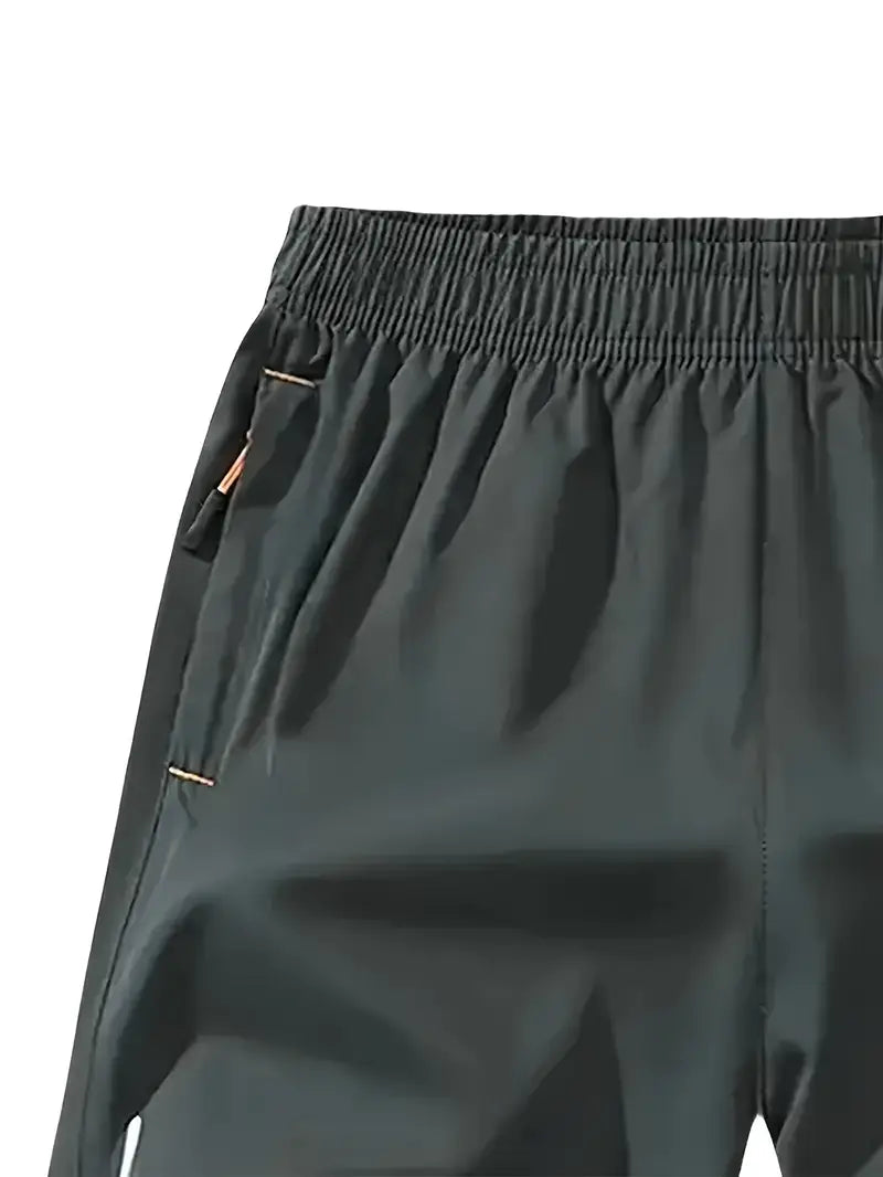 Men's Olive Green Athletic Shorts with Zipper Pockets