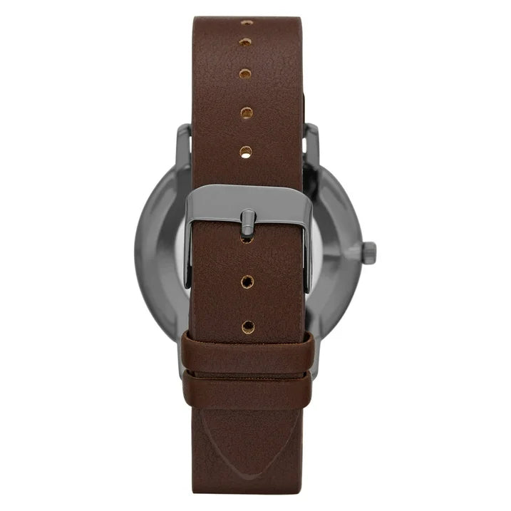 GEORGE Men's Watch: Gunmetal Case, Blue Easy Read Dial,Brown Vegan Leather Band